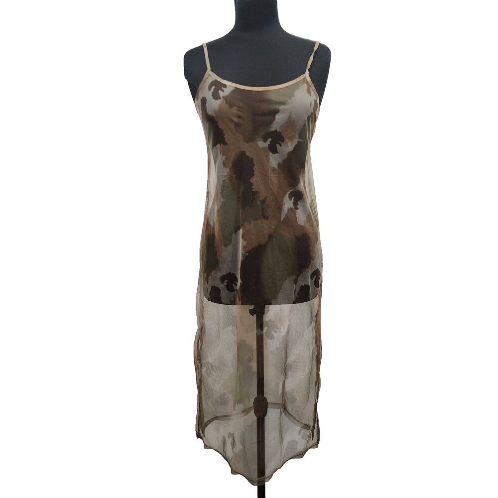 Sheer Mesh Camo-print Sleeveless midi dress Stretch Womens Size S/M - Picture 2 of 16